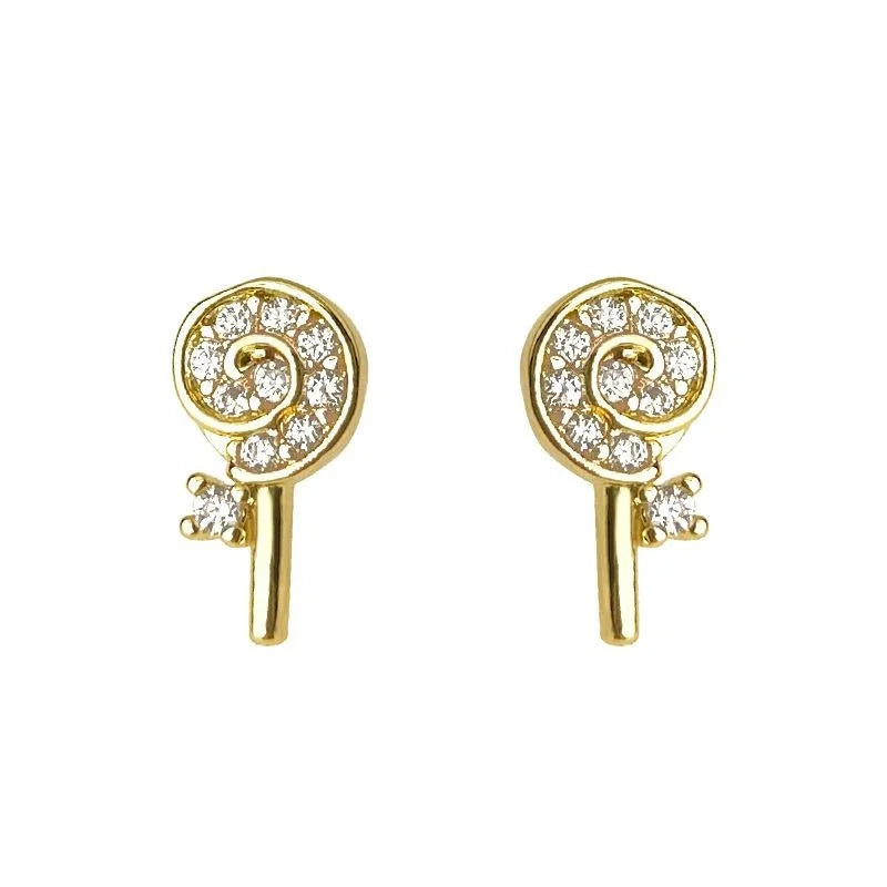 14K Gold Plated Copper Micro Pave Zircon Lollipop Stud Earrings Sweet Mini Candy Jewelry