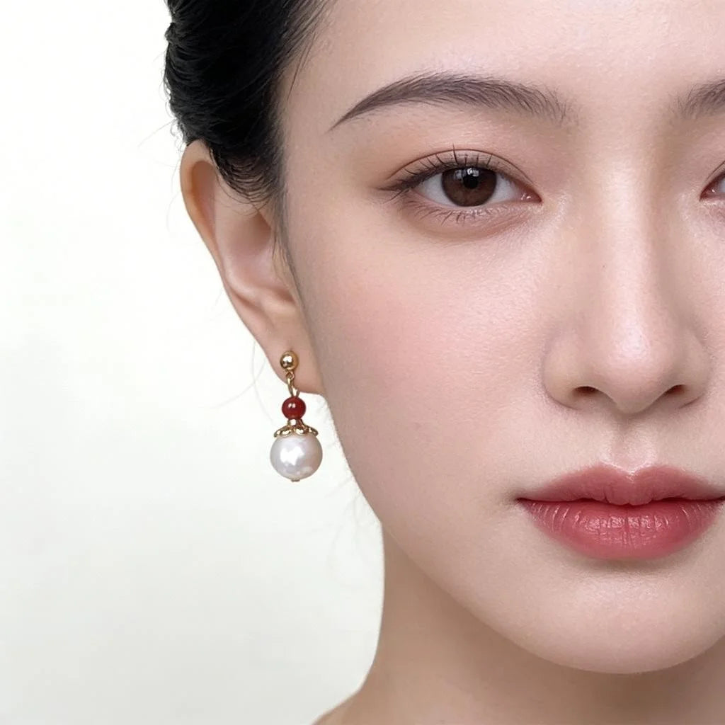 Vintage Baroque Natural Freshwater Pearl Geometric Round Drop Earrings For Women