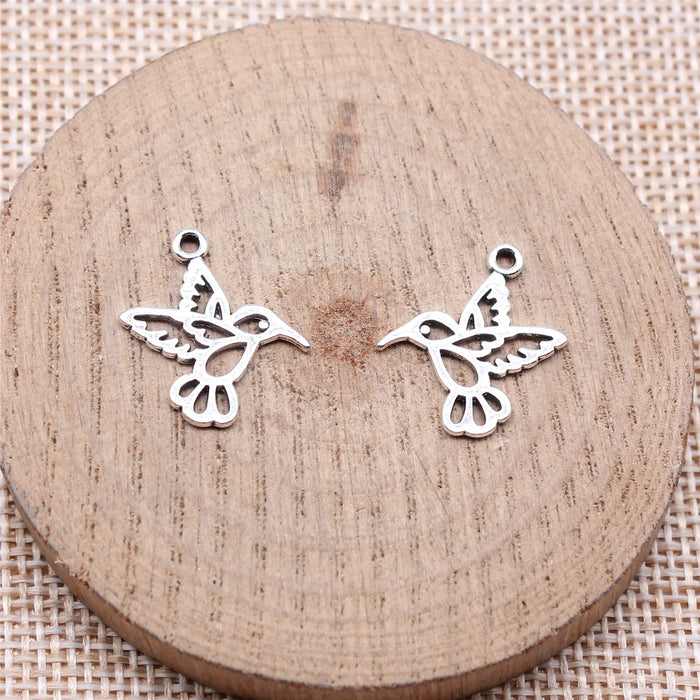 19x17mm 0.63g Antique Silver Zinc Alloy Hollow Hummingbird Bird Charm Pendant for DIY Jewelry Making