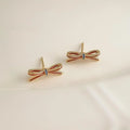 Light Luxury Burgundy Bow Stud Earrings, Copper Enamel Mini Silver Plated Pin Jewelry