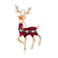 Cute Christmas Reindeer Brooch With Red Enamel Rhinestones, Gold Alloy Deer Lapel Pin Gift For Women