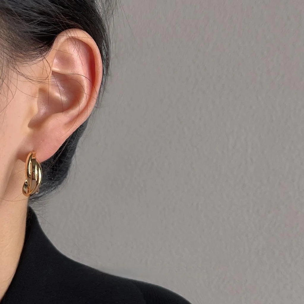 Vintage Style Copper Twisted Arc Stud Earrings, Matte Geometric Metal Earrings For Women