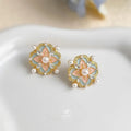 Artistic Vintage New Chinese Enamel Glazed Flower Copper Stud Earrings For Women