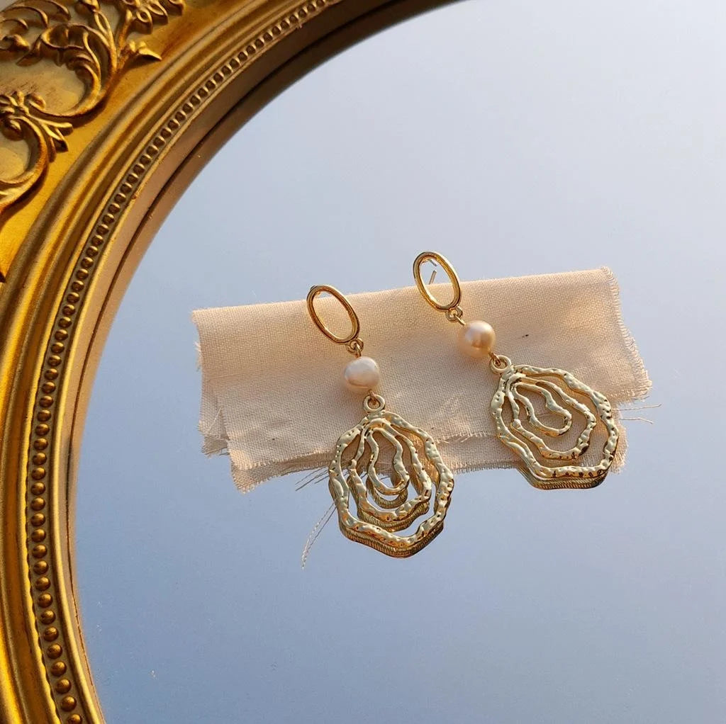 French Baroque Natural Freshwater Pearl Drop Earrings 14K Gold Plated S925 Silver Handmade