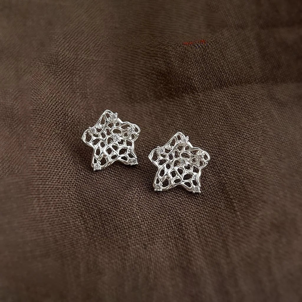 Original Design Hollow Galaxy Star Micro Pave Zircon Stud Earrings Copper