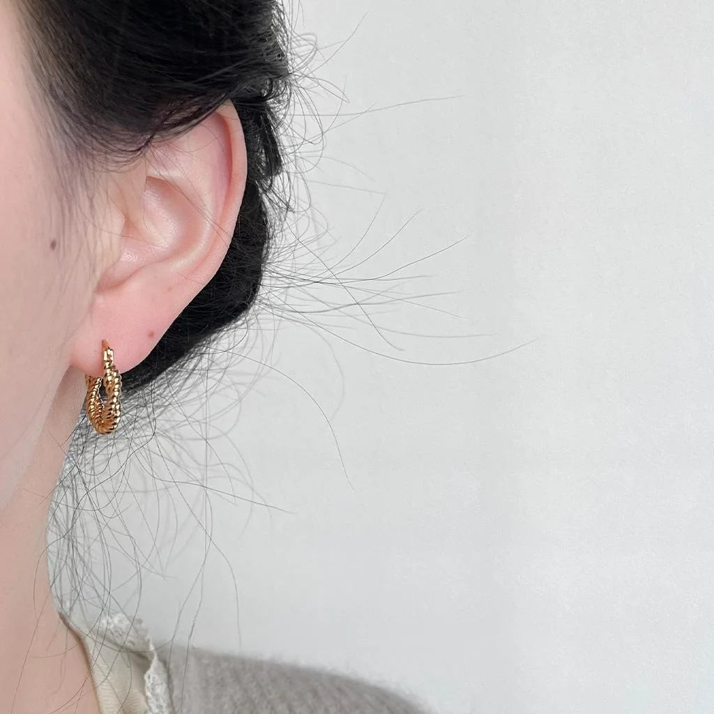 Premium Copper Twisted Braid Hoop Stud Earrings, Minimalist Geometric Office Jewelry