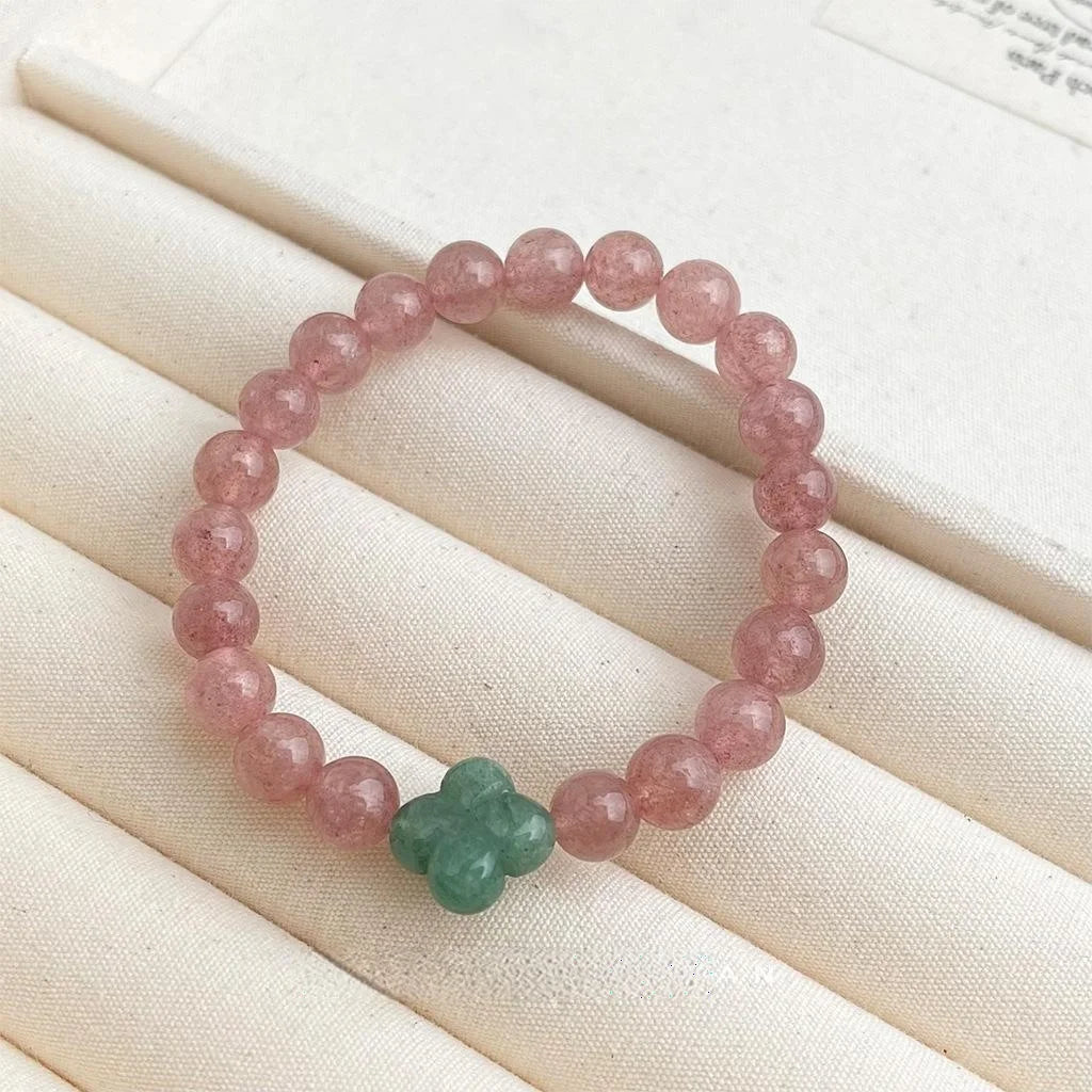 High Quality Strawberry Quartz Green Aventurine Natural Stone Chinese Style Beaded Bracelet