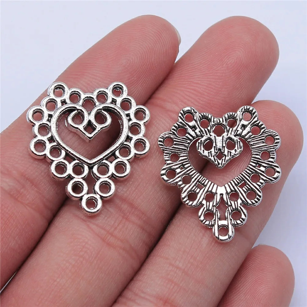 26x24mm 2.7g Vintage Zinc Alloy Hollow Heart Earring Connector Charms for DIY Earrings Making