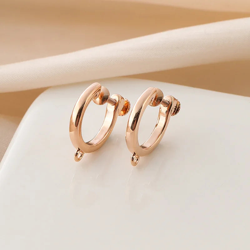 Elegant Gold Alloy Plain Hoop Screw Back Stud & Clip On No Piercing DIY Converter Huggie Earrings