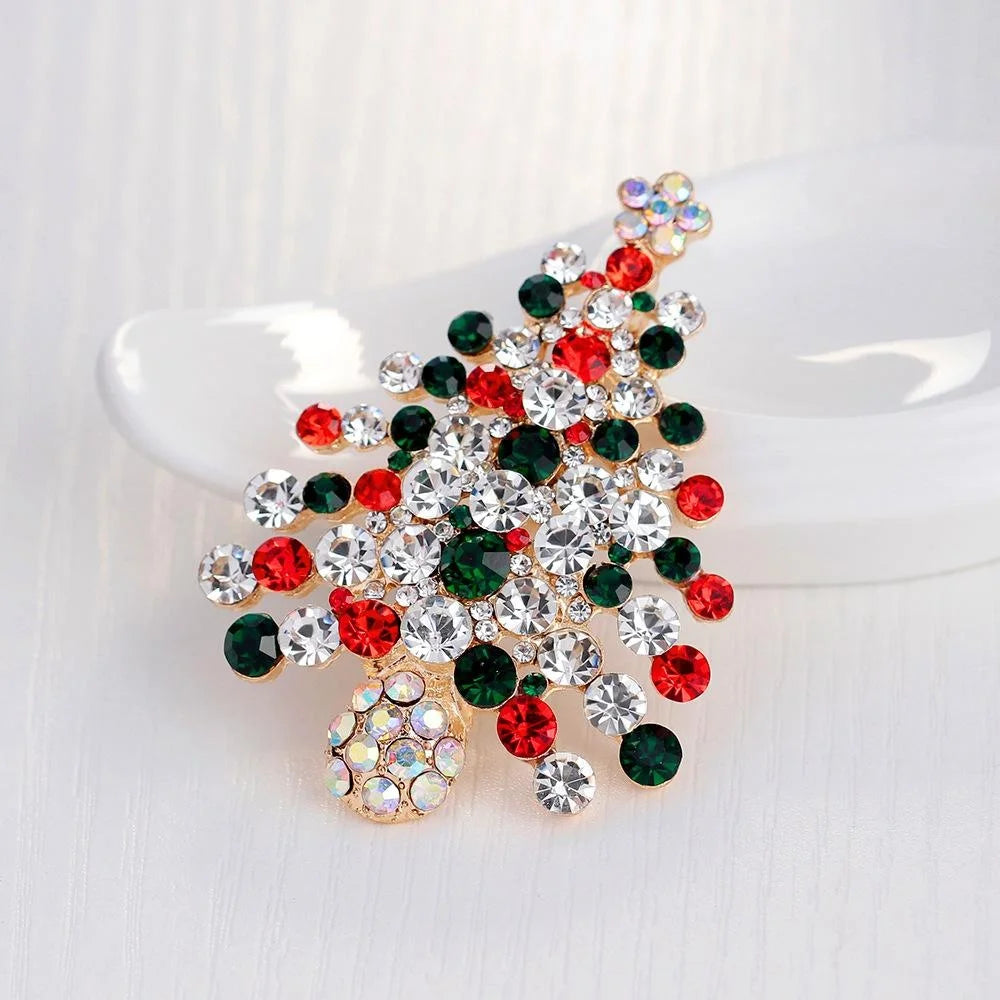 Luxury Christmas Rhinestone Enamel Brooch Tree Bell Penguin Boot Reindeer Lapel Pin Corsage Gift Accessory