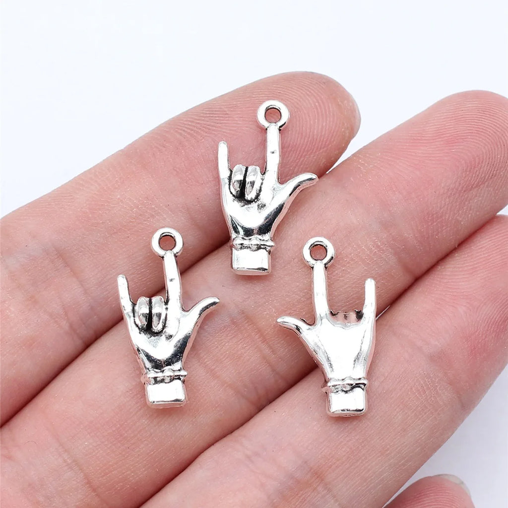 21x12mm 1.3g Antique Silver Zinc Alloy I Love You Hand Gesture Charm Pendant for DIY Necklace Bracelet