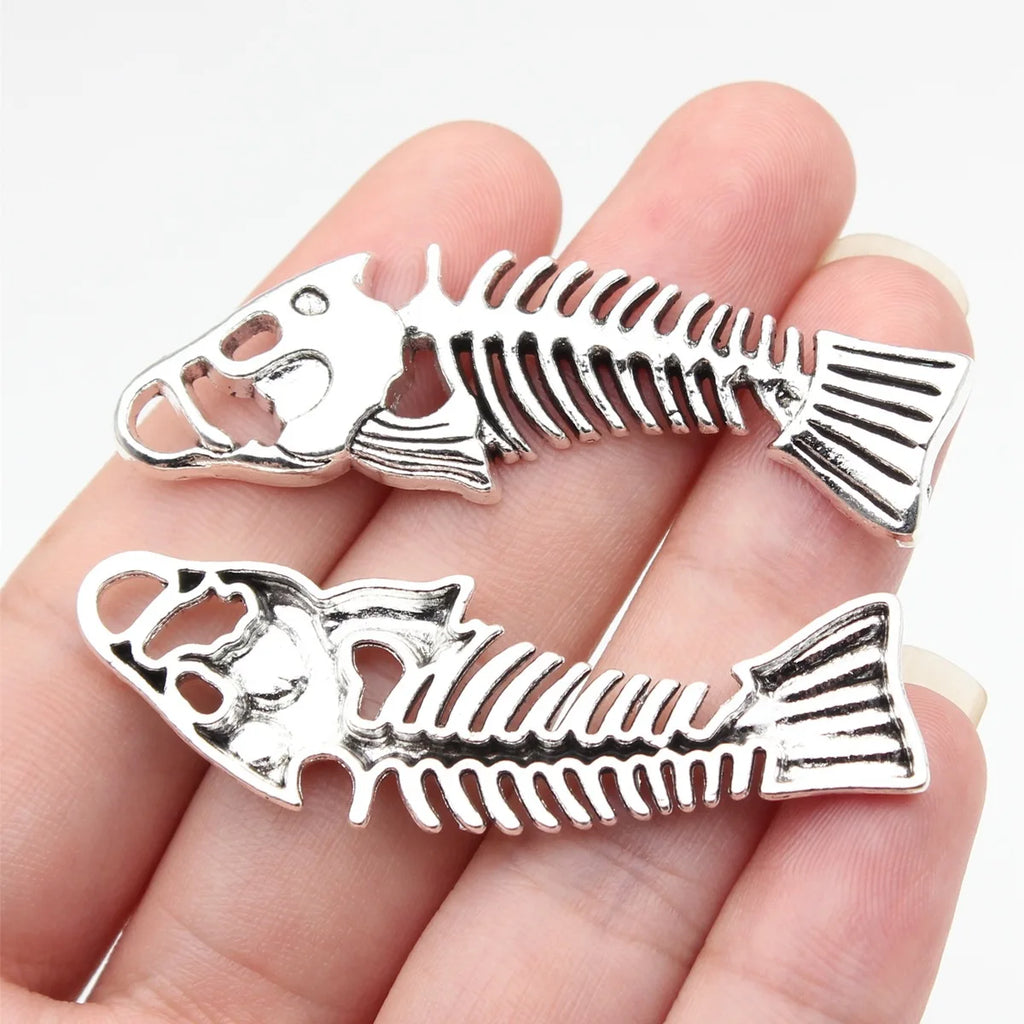 56x18mm 6.4g Multicolor Zinc Alloy Fish Bone Charm Pendant for Necklace Bracelet Jewelry Making