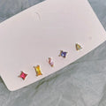 Mini Dainty Silver Plated Copper Micro Pave Zircon Irregular Geometric Stud Earrings 5 Piece