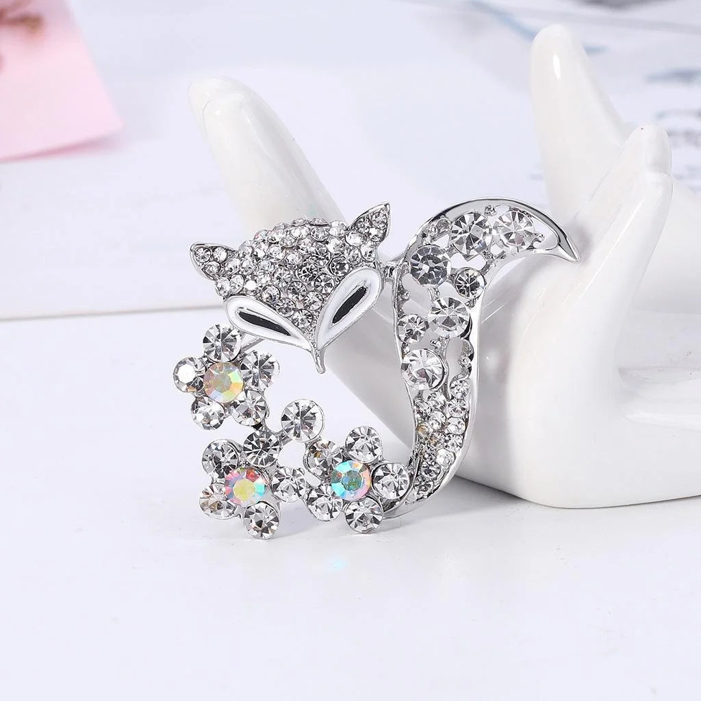 Elegant Fox Alloy Enamel Rhinestone Brooch, Sparkling Animal Lapel Pin Corsage For Suits And Gifts