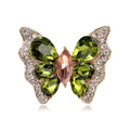 Luxury Glass Butterfly Brooch With Green Rhinestone Wings, Elegant Alloy Lapel Pin Corsage For Women Suit Gift