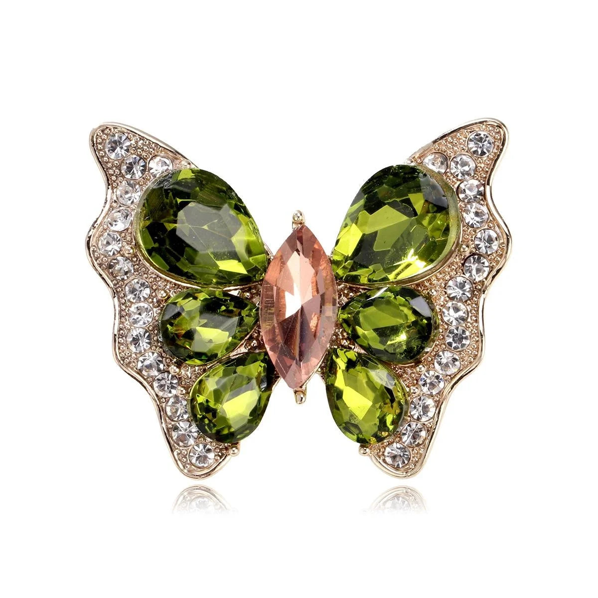 Luxury Glass Butterfly Brooch With Green Rhinestone Wings, Elegant Alloy Lapel Pin Corsage For Women Suit Gift