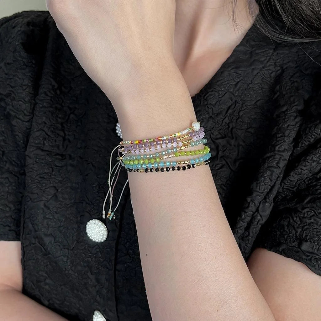 Bohemian Handmade Glass Crystal Beaded Bracelet For Women Geometric Ring Vacation Jewelry