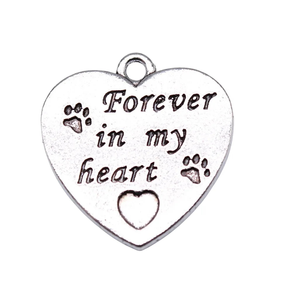 21x20mm 3.33g Multicolor Zinc Alloy Forever In My Heart Animal Charm Pendant for Pet Memorial Jewelry