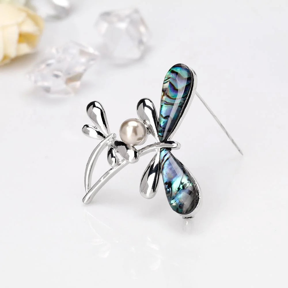 Elegant Mother Of Pearl Dragonfly Brooch With Faux Pearl, Women's Alloy Lapel Pin Suit Accessory Gift