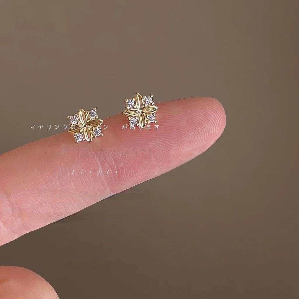 Mini 14K Plated Copper Geometric Square Micro Pave Zircon Stud Earrings