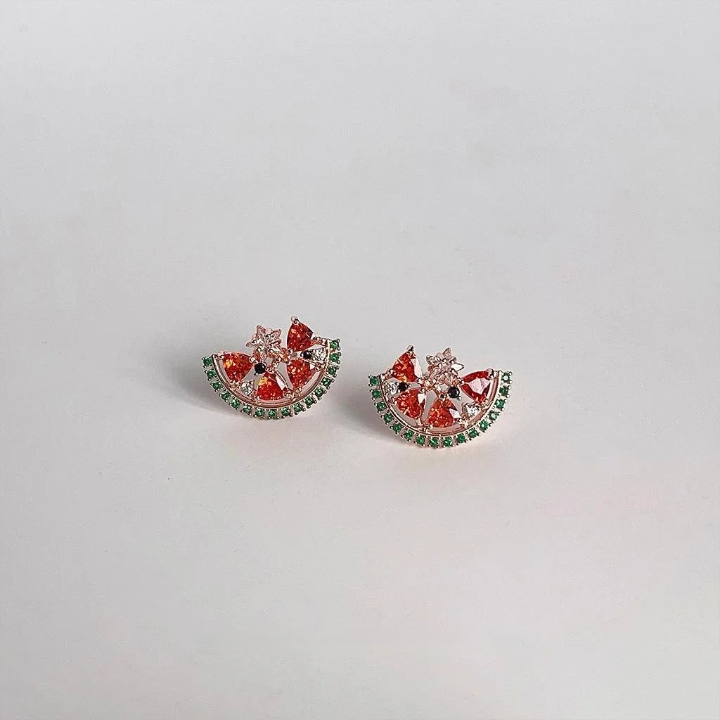 Micro Pave Zircon Watermelon Stud Earrings Copper Colorful Fruit Geometric Jewelry