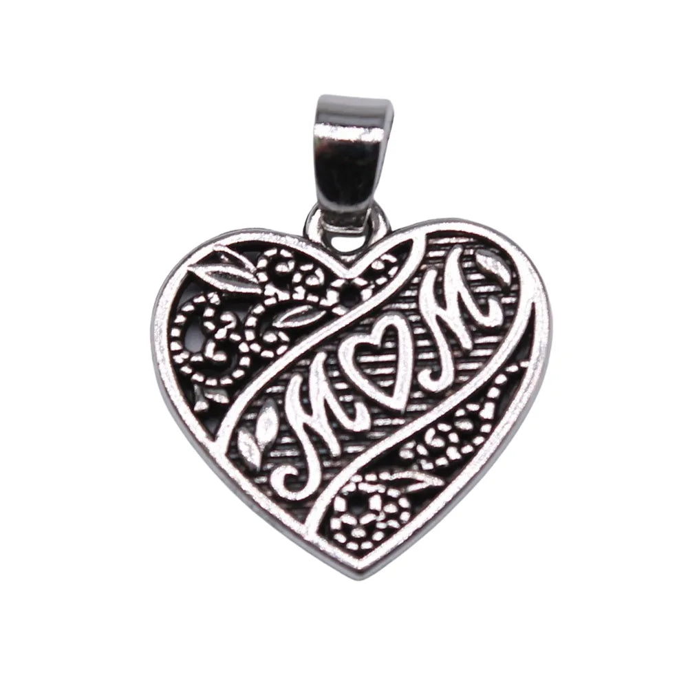 18x18mm 1.73g Antique Silver Zinc Alloy Heart Mom Charm Pendant for DIY Necklace Bracelet Making