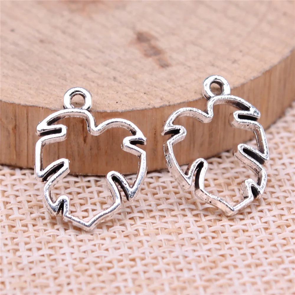 19x15mm 0.92g Antique Silver Zinc Alloy Hollow Leaf Charm Pendant for DIY Necklace Bracelet Making