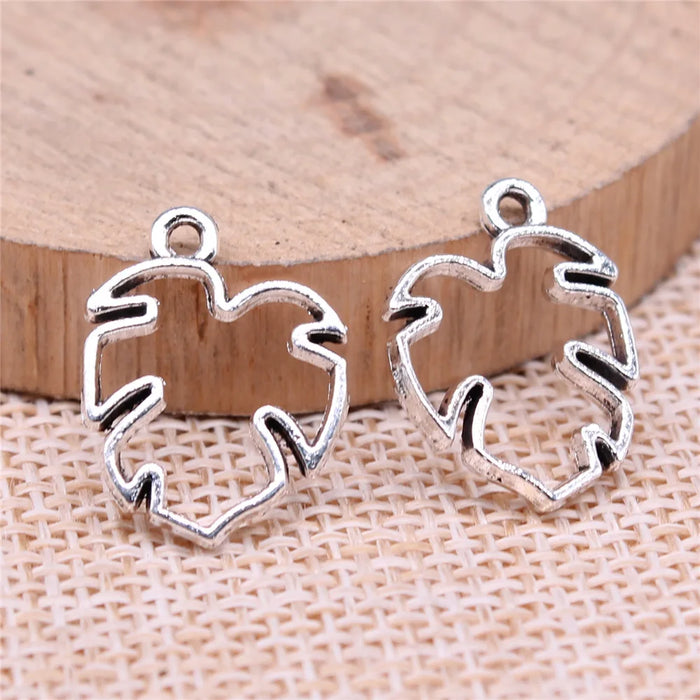 19x15mm 0.92g Antique Silver Zinc Alloy Hollow Leaf Charm Pendant for DIY Necklace Bracelet Making