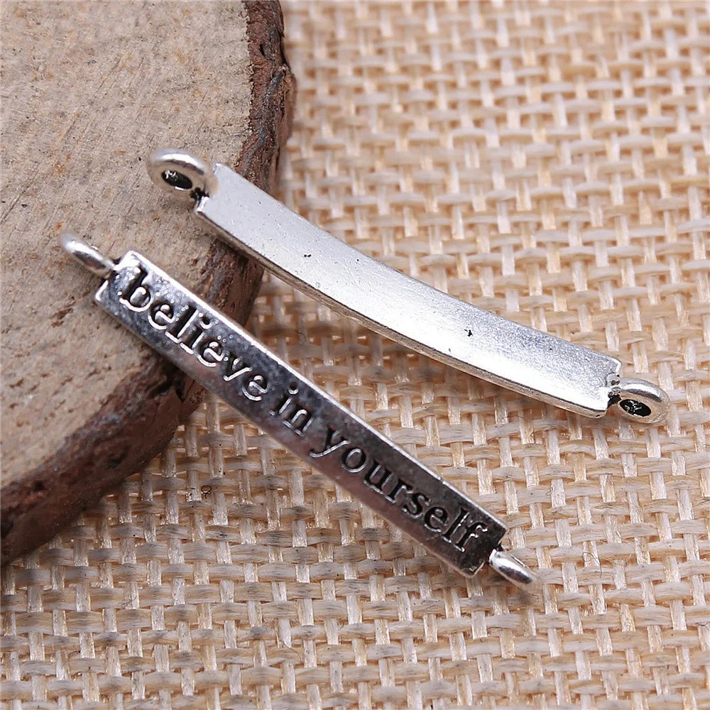 4x32mm 0.8g Zinc Alloy Believe in Yourself Word Connector Charm for DIY Bracelet Making