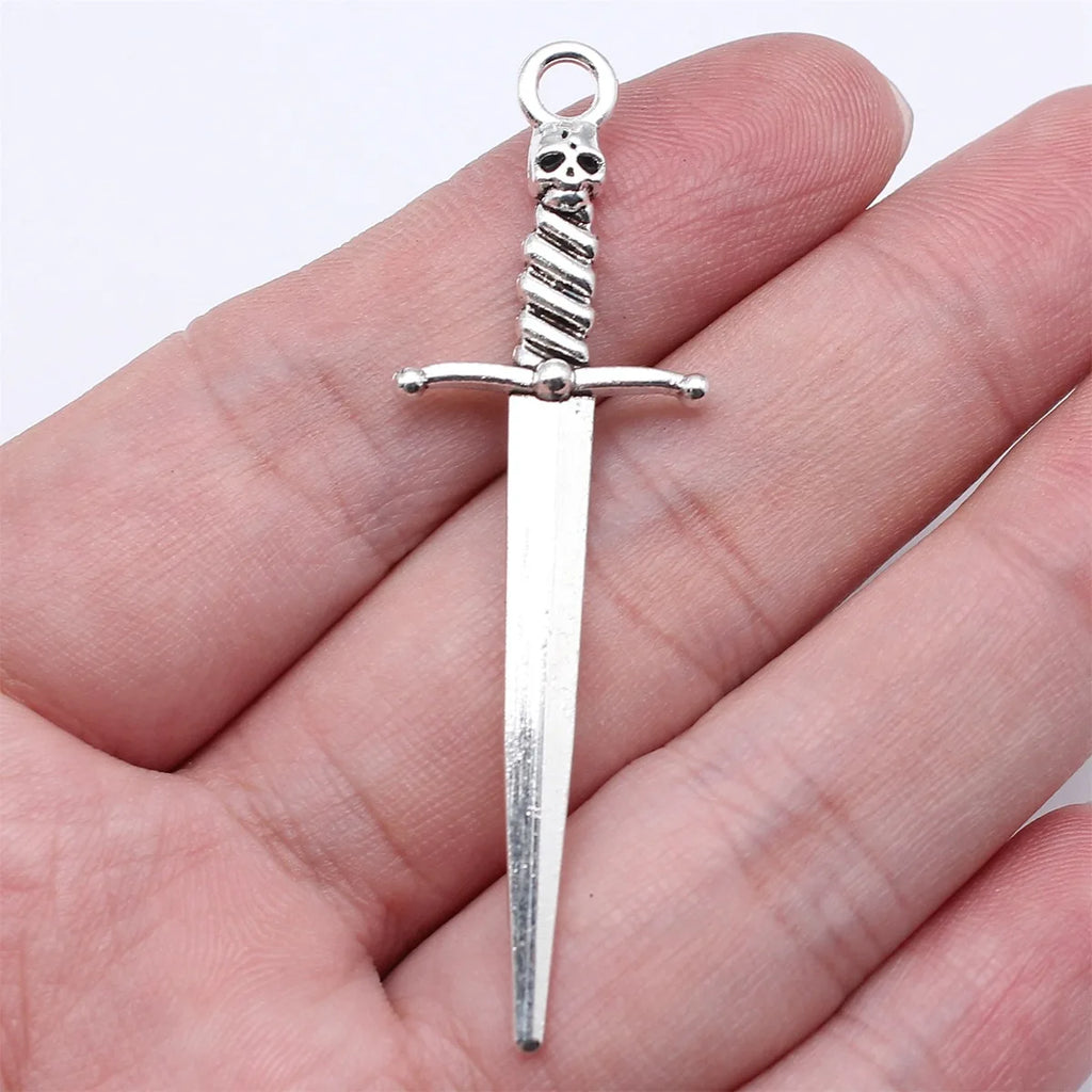 58x18mm 2.6g Antique Silver Tone Zinc Alloy Sword Weapon Charm Pendant for Cosplay DIY Jewelry Making