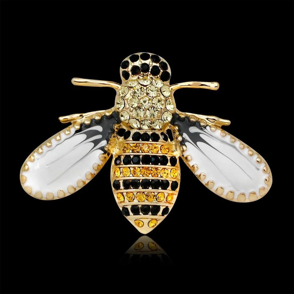 Cute Gold Bee Brooch With Rhinestone Zircon Enamel Wings, Elegant Lapel Pin Corsage Suit Accessory Gift