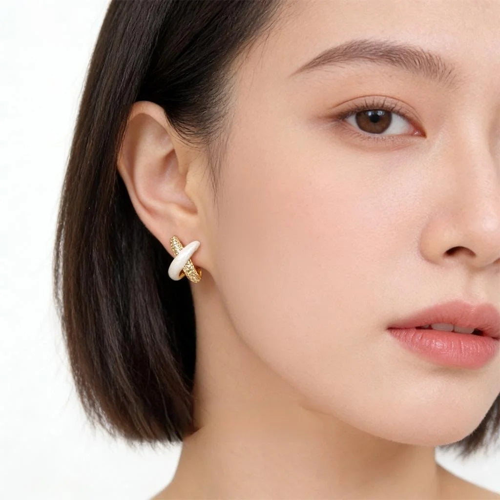 Luxury Geometric Cross Hoop Drop Earrings Copper Micro Pave Zircon Handmade Enamel Jewelry For Women