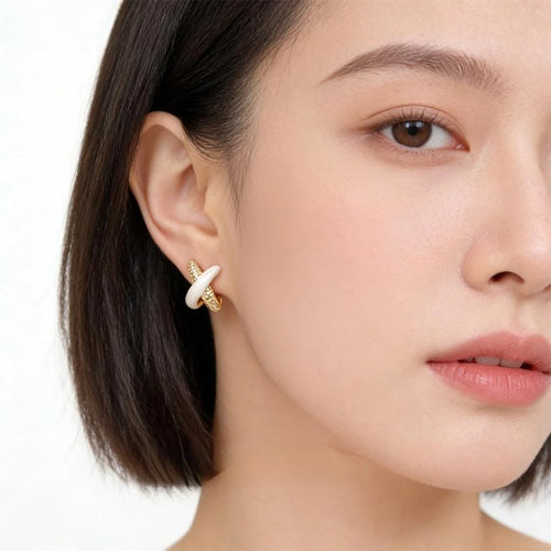 Luxury Geometric Cross Hoop Drop Earrings Copper Micro Pave Zircon Handmade Enamel Jewelry For Women