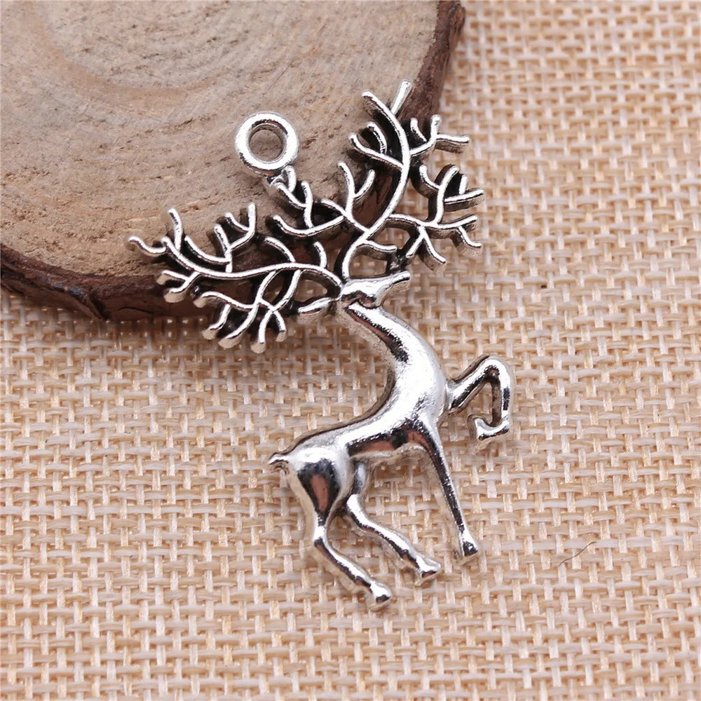 30x42mm 5.7g Antique Silver Zinc Alloy Christmas Reindeer Charm Pendant for DIY Bracelet Necklace
