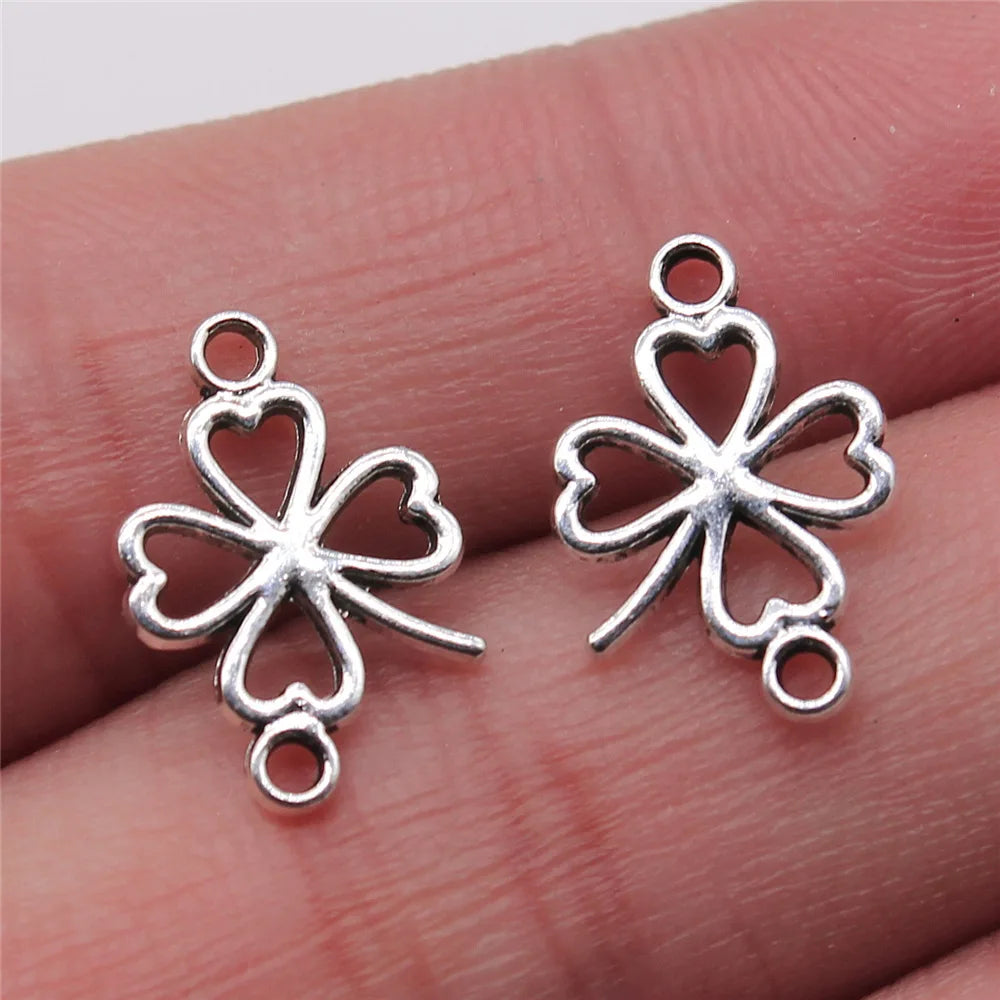 11x16mm 0.5g Multi Color Zinc Alloy Hollow Four Leaf Clover Connector Charm for DIY Bracelet Making