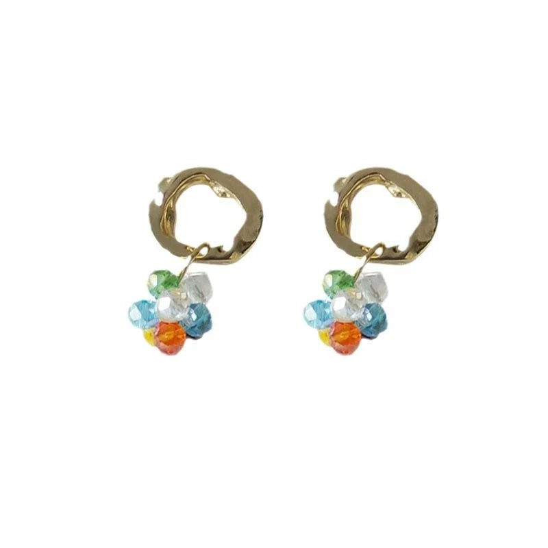 Colorful Glass Crystal Handmade Beaded Geometric Round Sweet Candy Stud Earrings