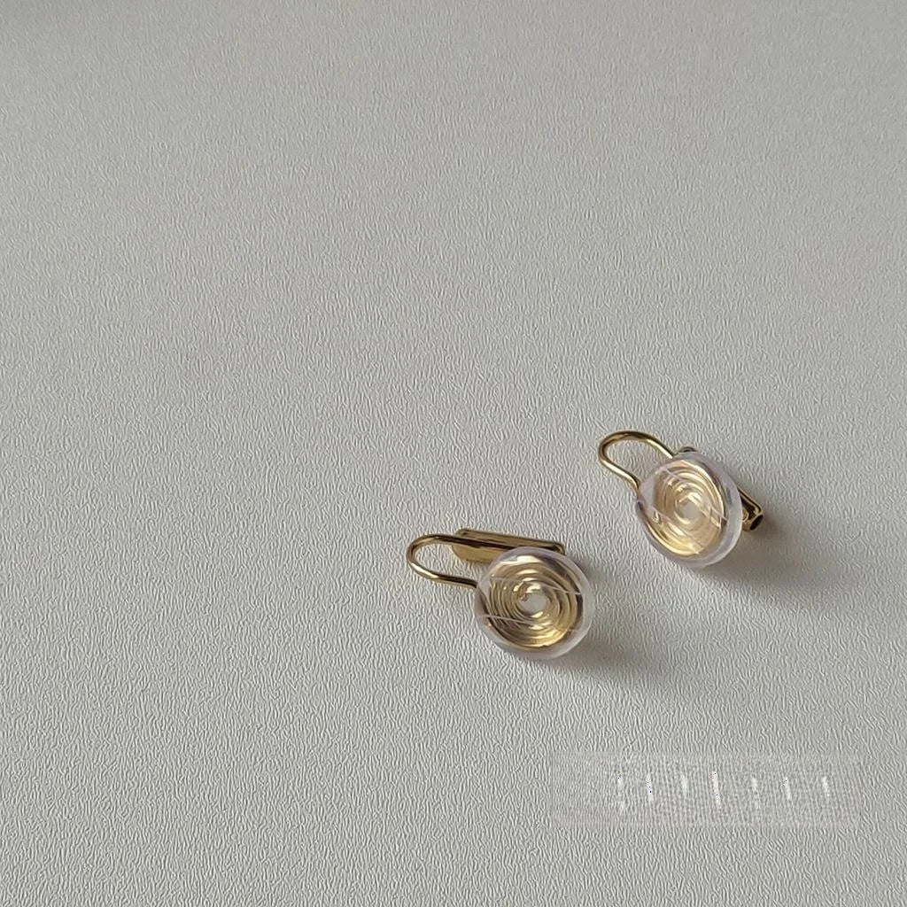 14K Gold Plated Metal Spiral Disc Clip On Drop Earrings For Women Ear Hole Converter