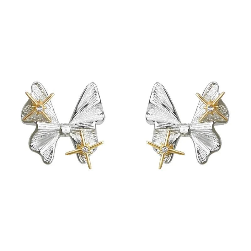 Two Tone Electroplated Butterfly Stud Earrings Eco Copper Style Jewelry