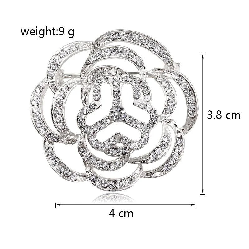 Elegant Rhinestone Alloy Women's Federation Emblem Flower Brooch Lapel Pin Corsage Suit Accessory Gift