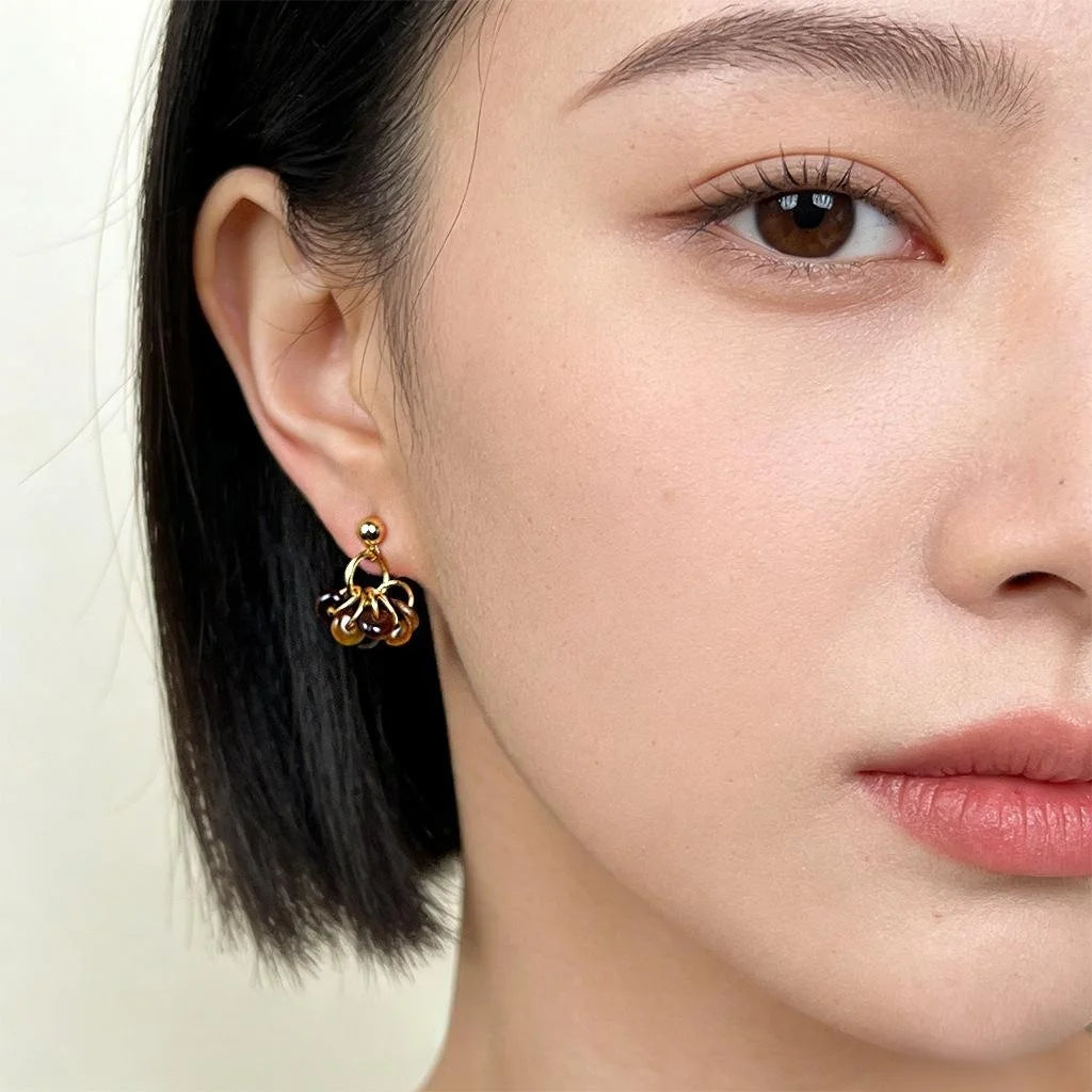 Maillard Style Natural Tiger Eye Stone Copper Tassel Drop Earrings