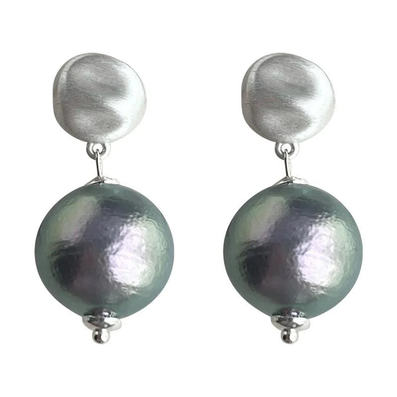 Cotton Pearl Brushed Texture Geometric Round Drop Earrings For Women Light Luxury Fashion