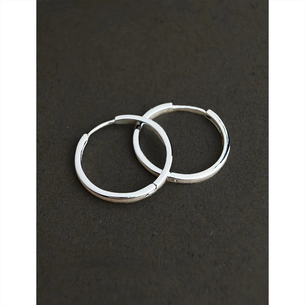 Minimalist Silver Tone Copper Round Hoop Drop Earrings For Chic Office Wear
