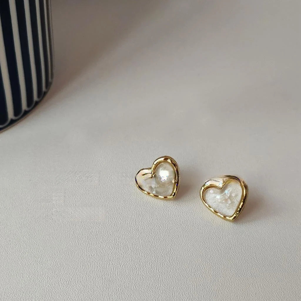 Korean Style Silver Plated Alloy Heart Stud Earrings For Women Minimalist Fashion Jewelry