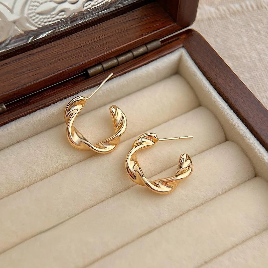 14K Plated Copper Mobius Twist Drop Earrings Minimalist Geometric Commuter Jewelry