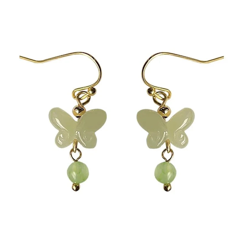 Handmade New Chinese Butterfly Drop Earrings Resin Natural Stone Artistic Designer Jewelry