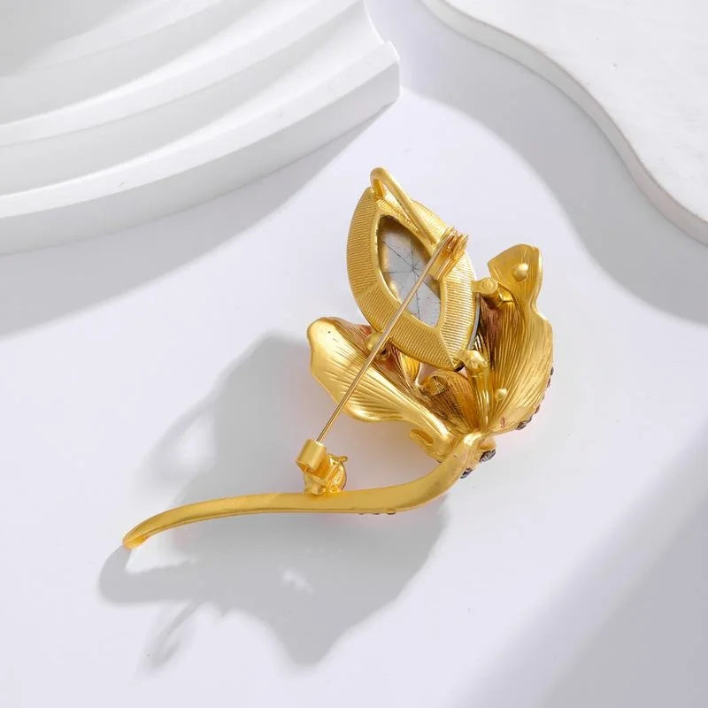 Luxury Gold Tulip Flower Brooch With Purple Crystal Rhinestones, Elegant Lapel Pin Corsage Gift