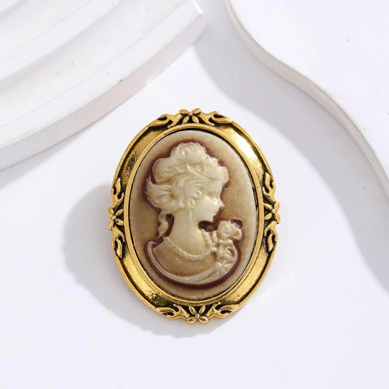 Vintage European Lady Cameo Alloy Brooch, Elegant Court Style Portrait Lapel Pin For Suits And Gifts
