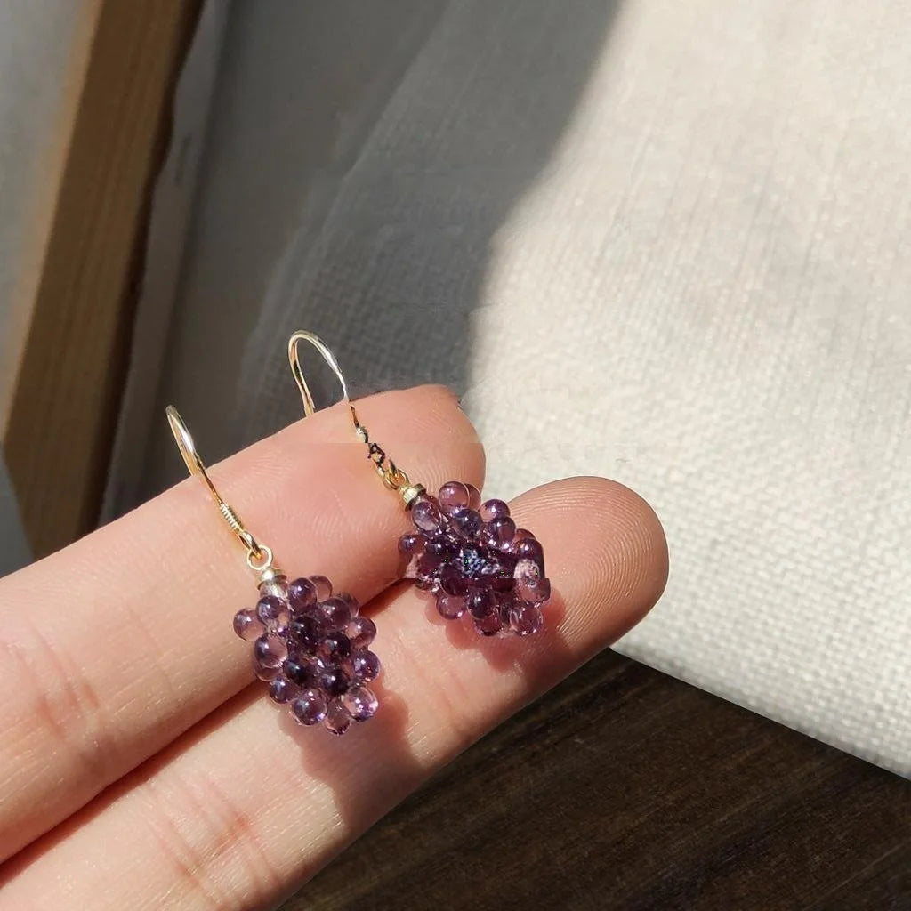 Korean Sweet Purple Grape Resin Drop Earrings Silver Plated Pin Cute Fruit Jewelry