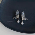 Glass Crystal Butterfly Stud Earrings Silver Plated Pin Light Luxury Spring Jewelry
