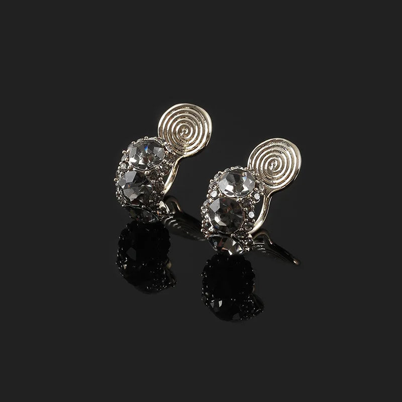 Vintage C Shape Dark Gray Rhinestone Alloy Stud & Clip On No Piercing Luxury Women Earrings